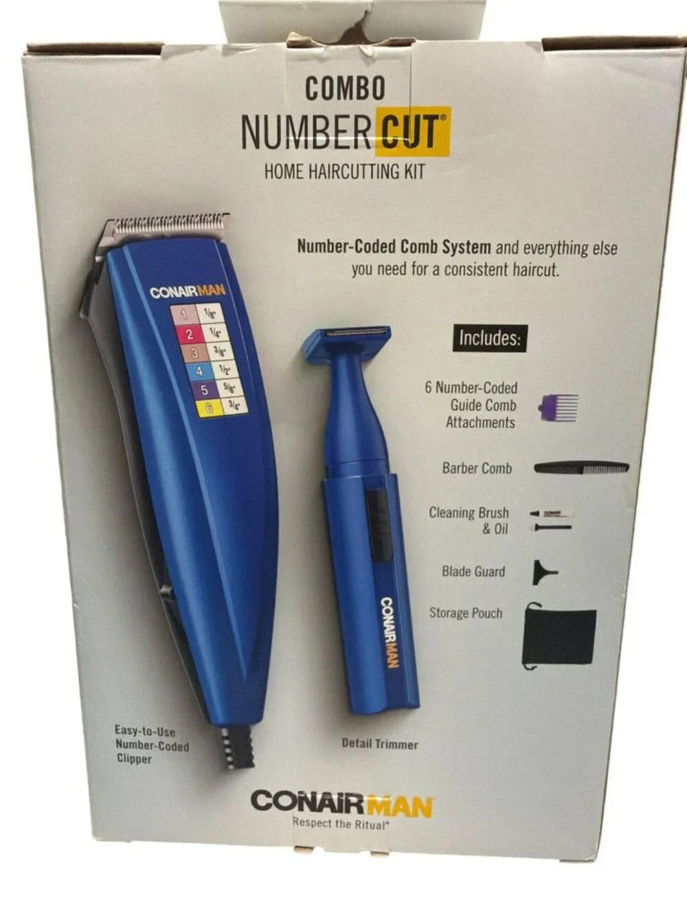 ConairMan Combo Number Cut Home Haircutting Kit Number-Coded Combs Clippers New
